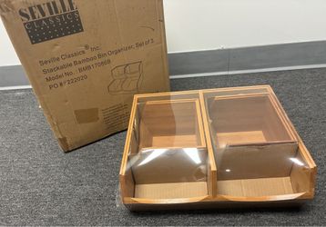 Brand new set of 3 stackable bamboo bin organizer