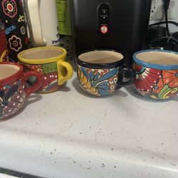 Artisanal Mexican- Colorful Hand-Painted Coffee Mugs – Set of 4