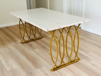 Modern Dining Table 63 Large Kitchen Table for 4-6 People White Gold Dinner Table Dinning