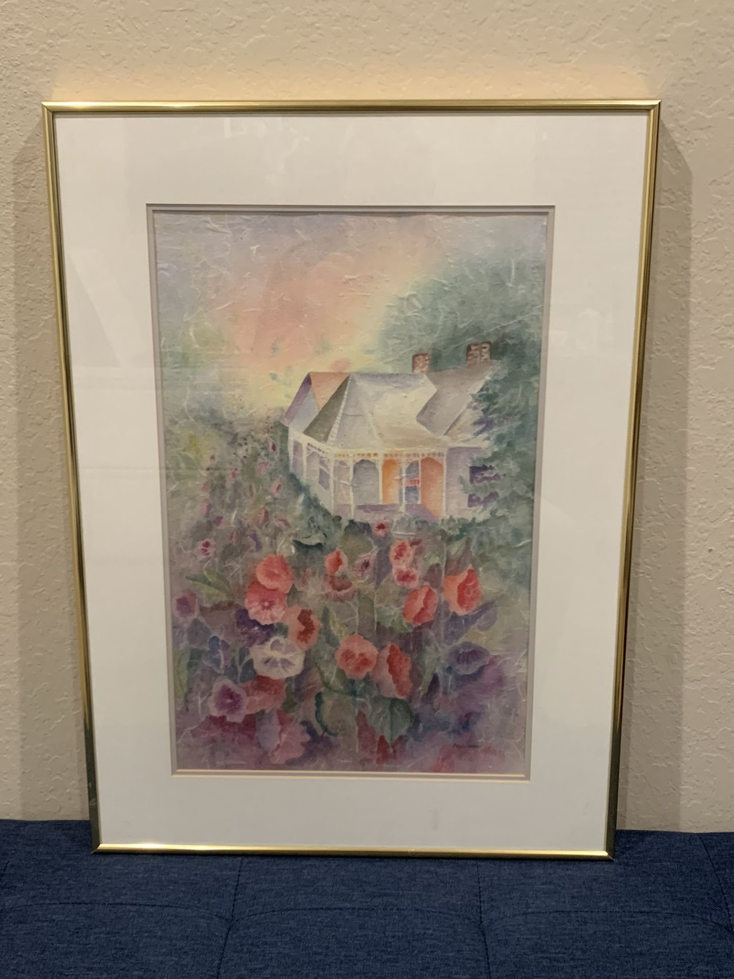 Stunning Watercolor House Amidst Field of Roses Painting by Diane O'Neale