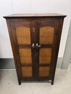 Two-Door Accent Storage Cabinet with Reed-Style Panels