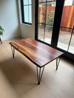 Coffee table wooden with metal legs