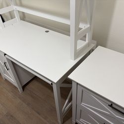 Computer desk, file cabinet and book shelf