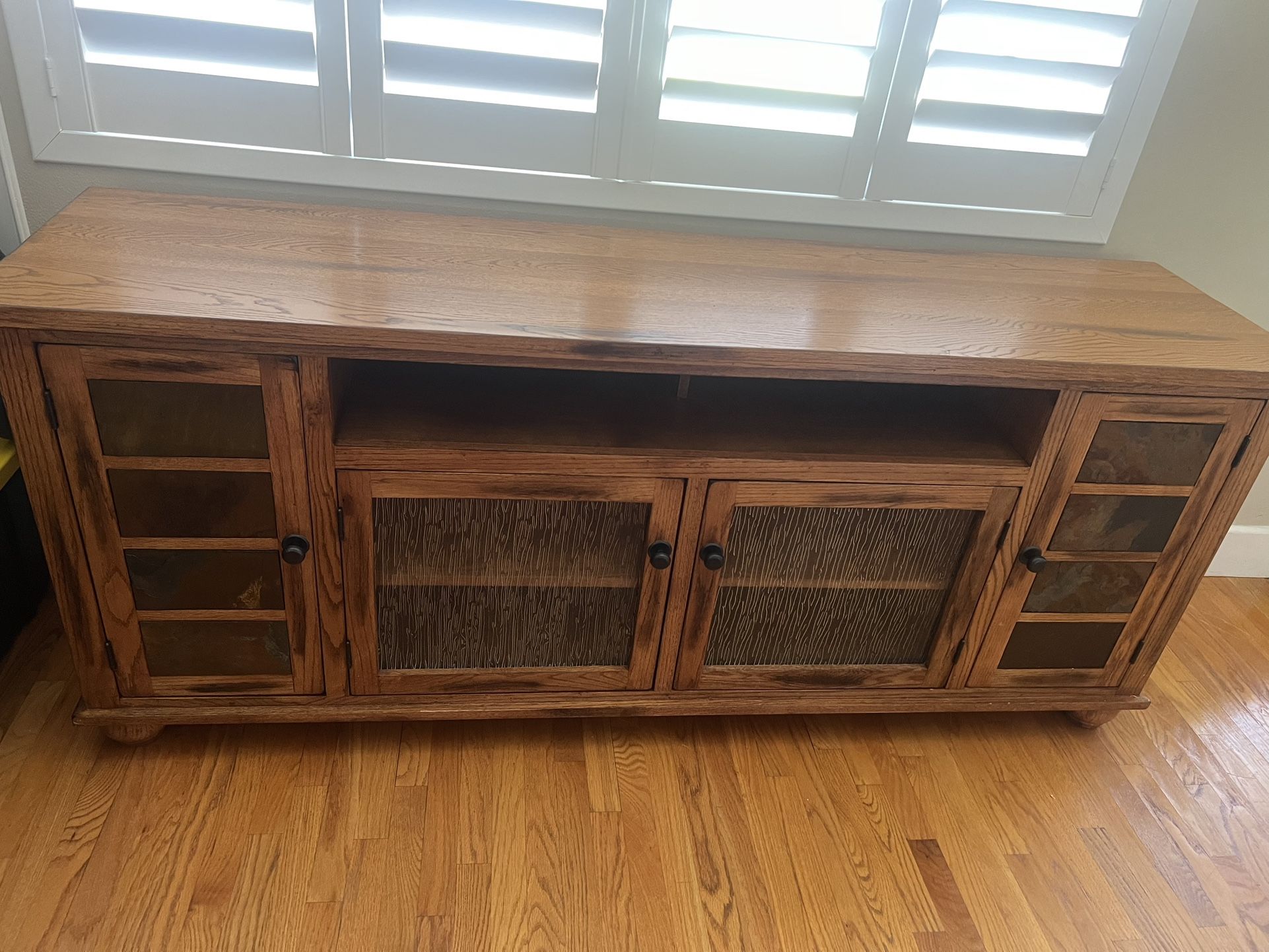 Wood Sofa Table With Stone Accents