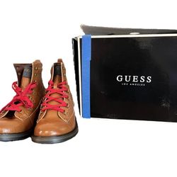 Guess Leather Boots Shoes Ruskin Brown Mens Ankle Size 10M New