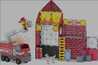 MAGNA-TILES Fire Station 50-Piece Magnetic Construction Set, The Original Magnetic Building Brand