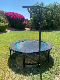 Leaps & Rebounds 48” Mini Trampoline Blue with Handlebar