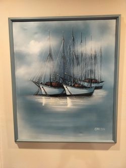 Vintage Mid Century CARLSON Oil On Canvas Up For Sale. See Full Description 