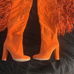 Orange Fringe Thigh High Boots Sz 9