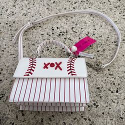 Betsey Johnson White & Red Baseball Crossbody Top-Handle Bag Charms ~ NWT