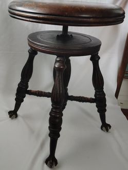 Vintage Wooden Piano Stool with Round Swivel Seat