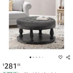 44in Tufted Ottoman Gray NEW