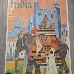 India - Elephant with a Howdah (Carriage) - Vintage Travel Poster S. Hall 1960s
