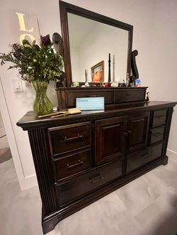 Wood Dresser with Hutch and Mirror