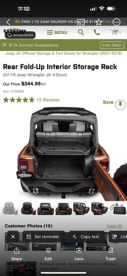 Rear Fold Up Storage Rack Wrangler JK (2007-2018