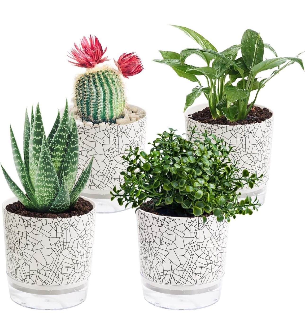 5.3inch Self Watering Pots for Indoor Plants, 4 Pack Flower Pots for All House Plants, Self Watering Flower Pots (Crack Texture)