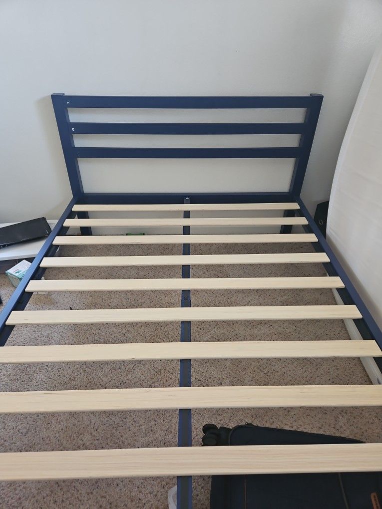 Midnight Blue Queen Bed Frame With Slats