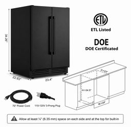 Black 23.4 in. Dual Zone 210-Cans Beverage Cooler Interior Blue LEDs with 4-Door Handles Built-in Beer Fridge