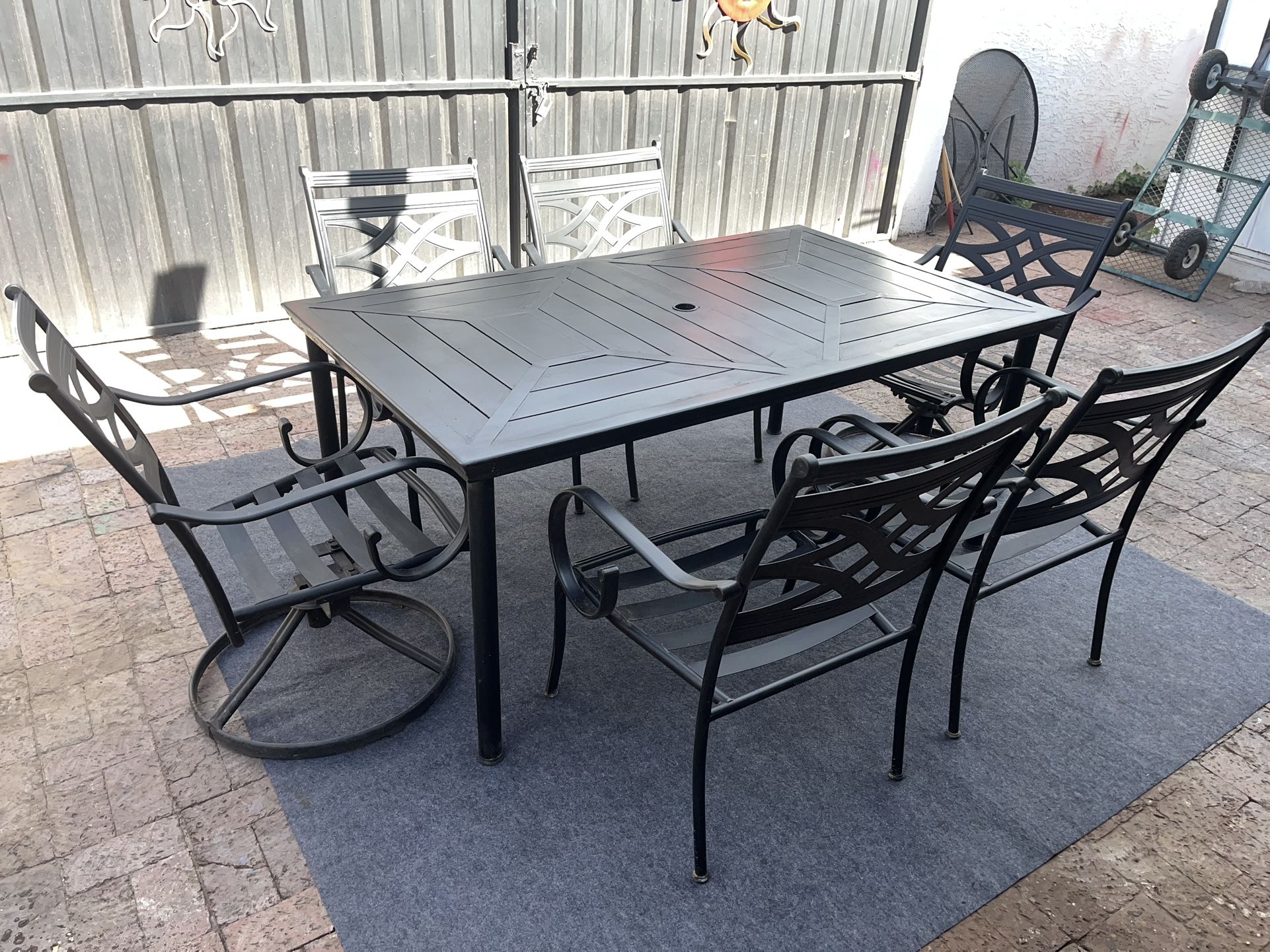 Metal Rectangle Outdoor Patio Table w/ 6 Metal Chairs