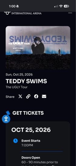 Teddy Swims ticket (1) tonight Tampa show