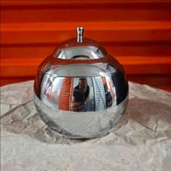 🔥Vintage MCM Chrome Sphere Sugar Bowl Candy Dish 5"