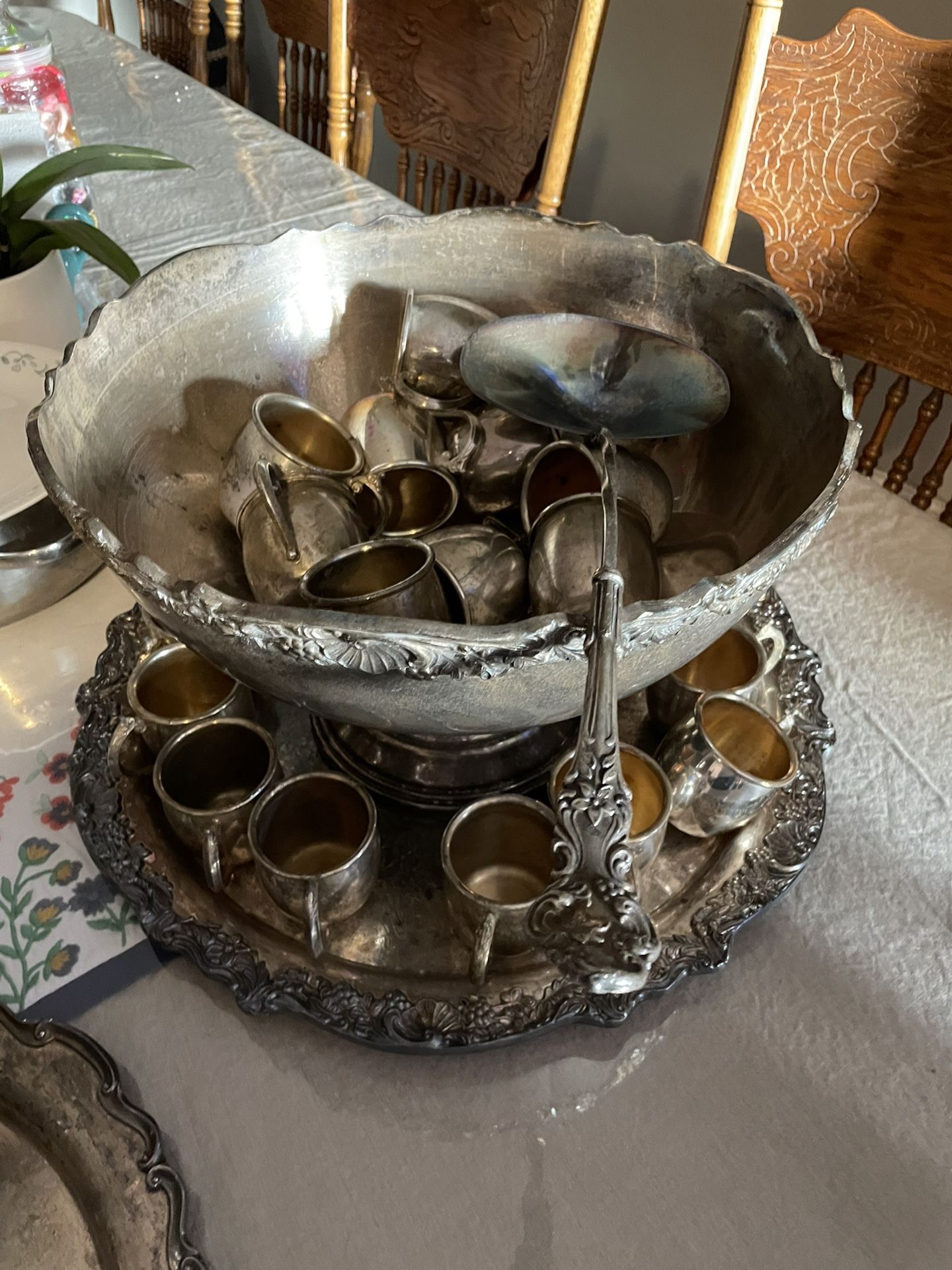 FB Rogers Silver Plate Punch Bowl Set
