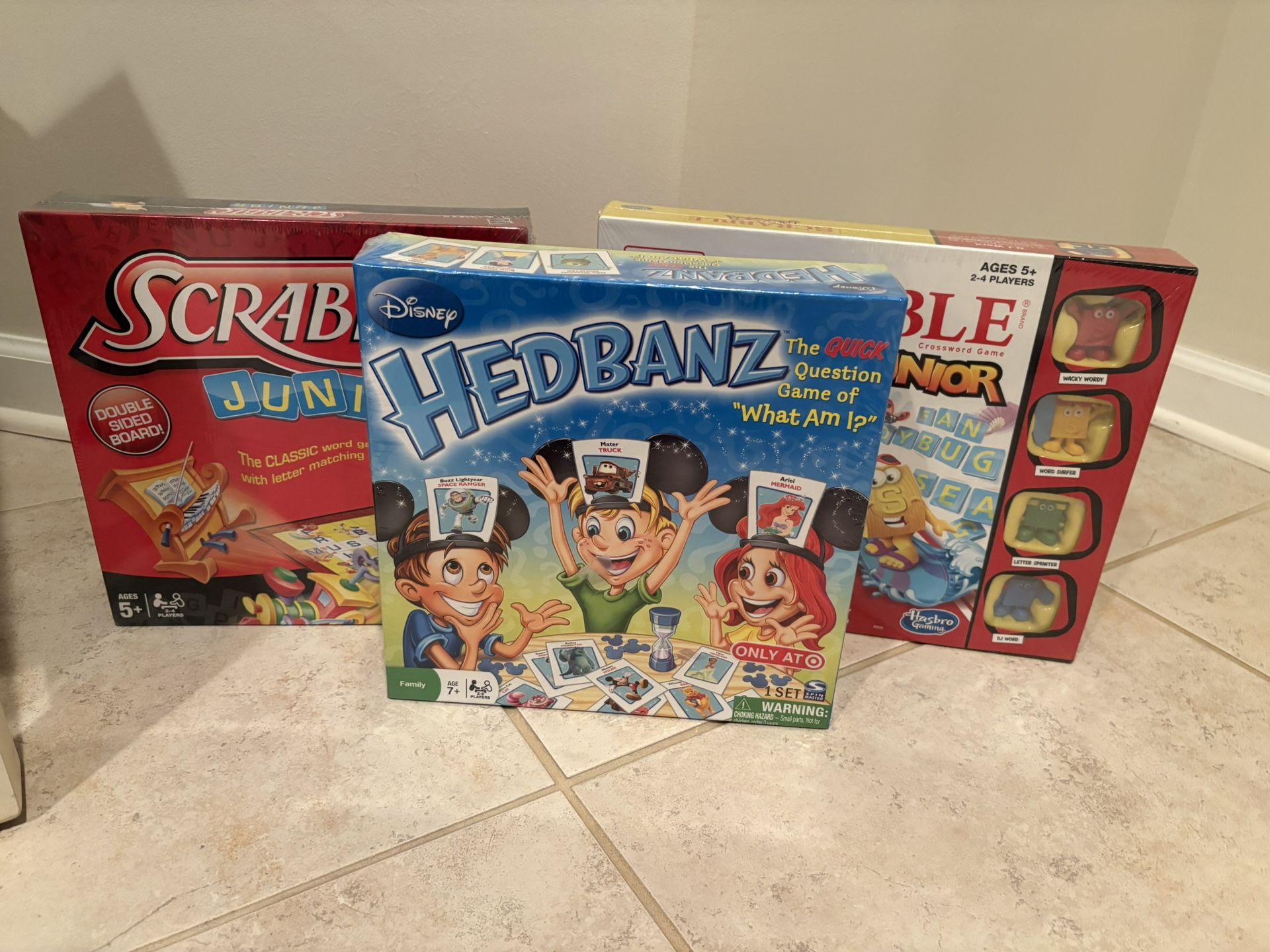 NEW Wacky scrabble JR, Scramble Jr., And Disney Headbands