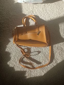 Tan Structured Satchel Handbag with Crossbody Strap