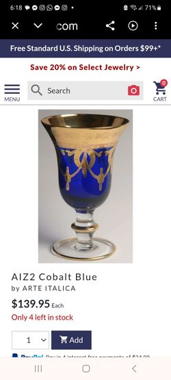 Cobalt Blue  Crystal Wine Water Glass Goblets 24 Kt Gold Vintage Medici (2)