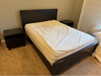 Crate and Barrel Platform Queen Bed Frame, 6-Drawer Dresser, and Two Nightstands Set