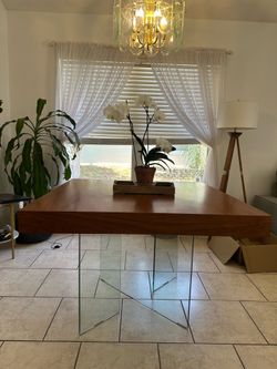 Dining Table with Glass Base & Wood Top - OBO
