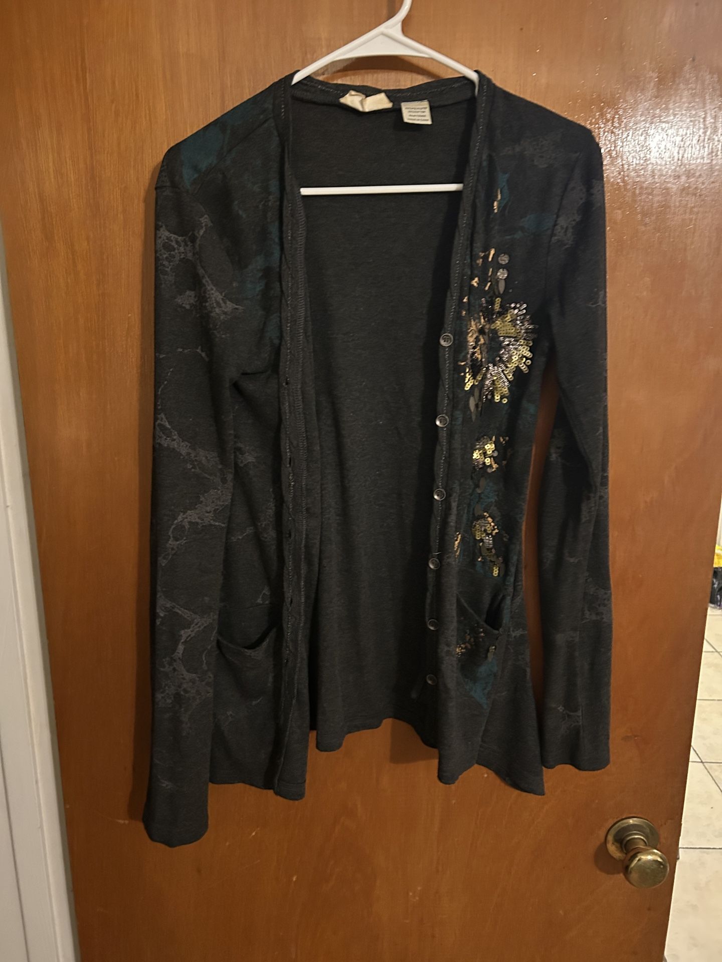 Women's Black Flower Cardigan