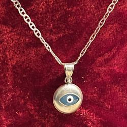 Silver Necklace With  🧿LUCKY🧿BLUE 🧿 EYES🧿Pendant 