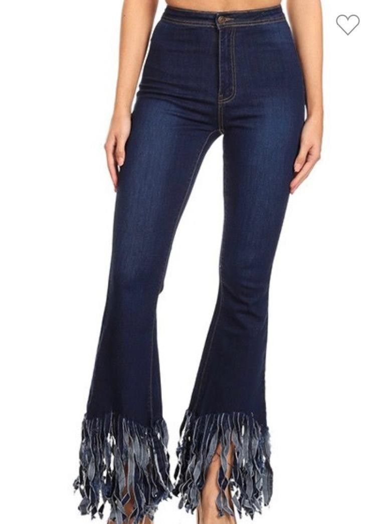 Fringe Bottom Denim Jeans Sizes S-XL