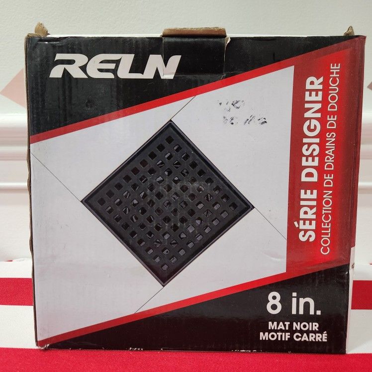 RELN 8 in x 8 in Matte Black Square Pattern Shower Drain