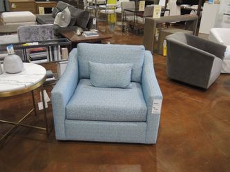 Mitchell Gold + Bob Williams Haywood Swivel Chair - Blue And Cream Geometric Maze Pattern | Armchair