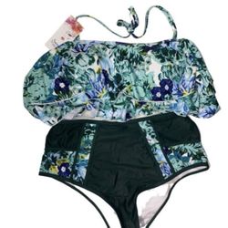 NWOT Tropical Floral Bikini Set with High-Waisted Bottoms