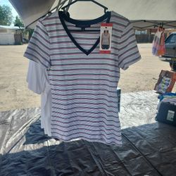 Tommy Hilfiger Women's Short Sleeve Striped Tee - Blue, Red, White