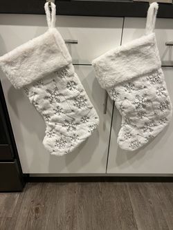 2 Stockings - White With Silver Snowflakes