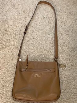 Coach Mae File crossbody bag crafted from brown pebbled leather