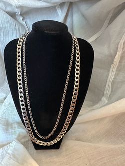 Womans stainless steel necklace set-2 pc layered chains,chunky Cuban,petite strand