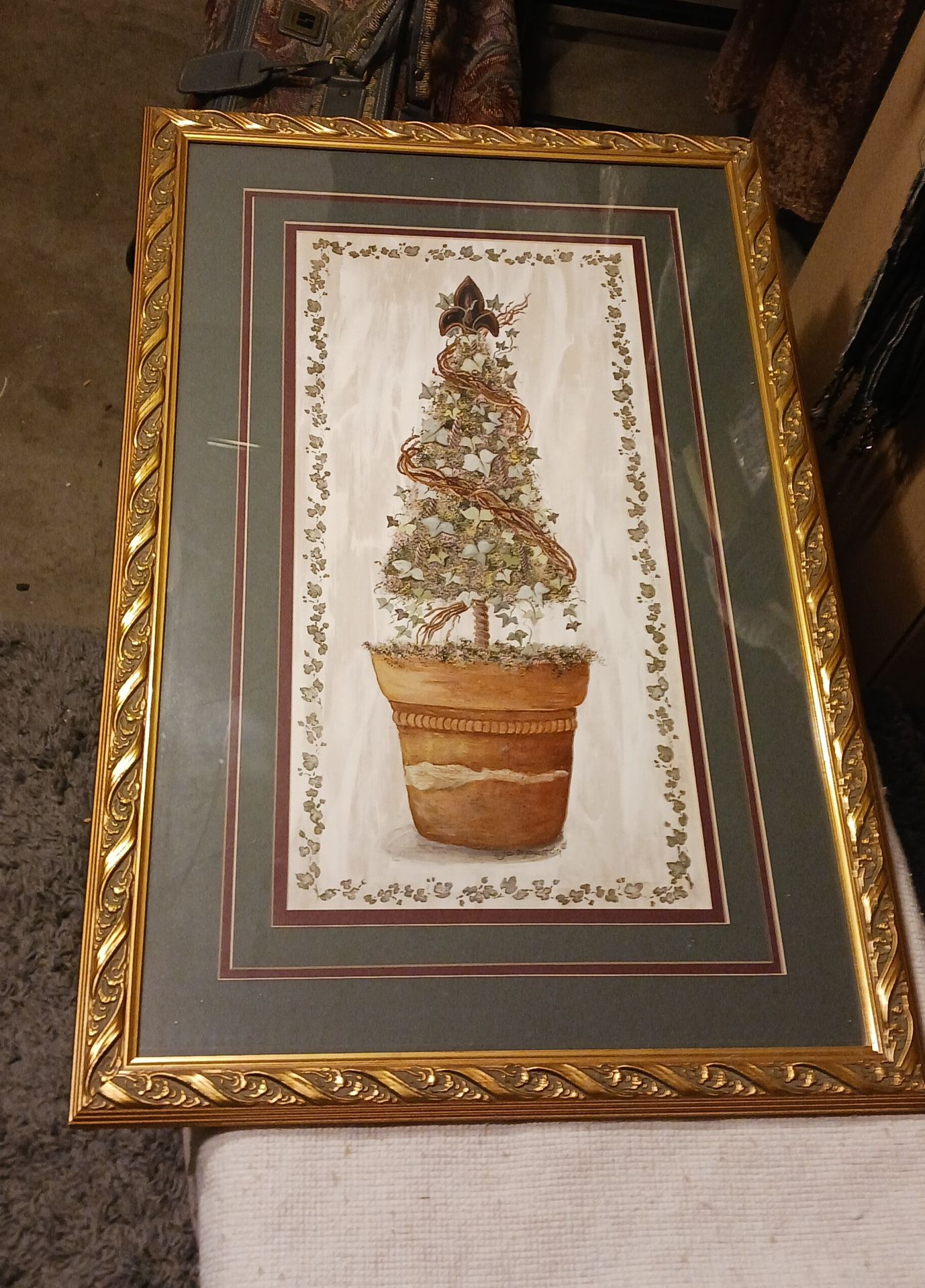 Topiary In Gold  Ornate Frame 28.5 In X 18.5 In Great Condition 