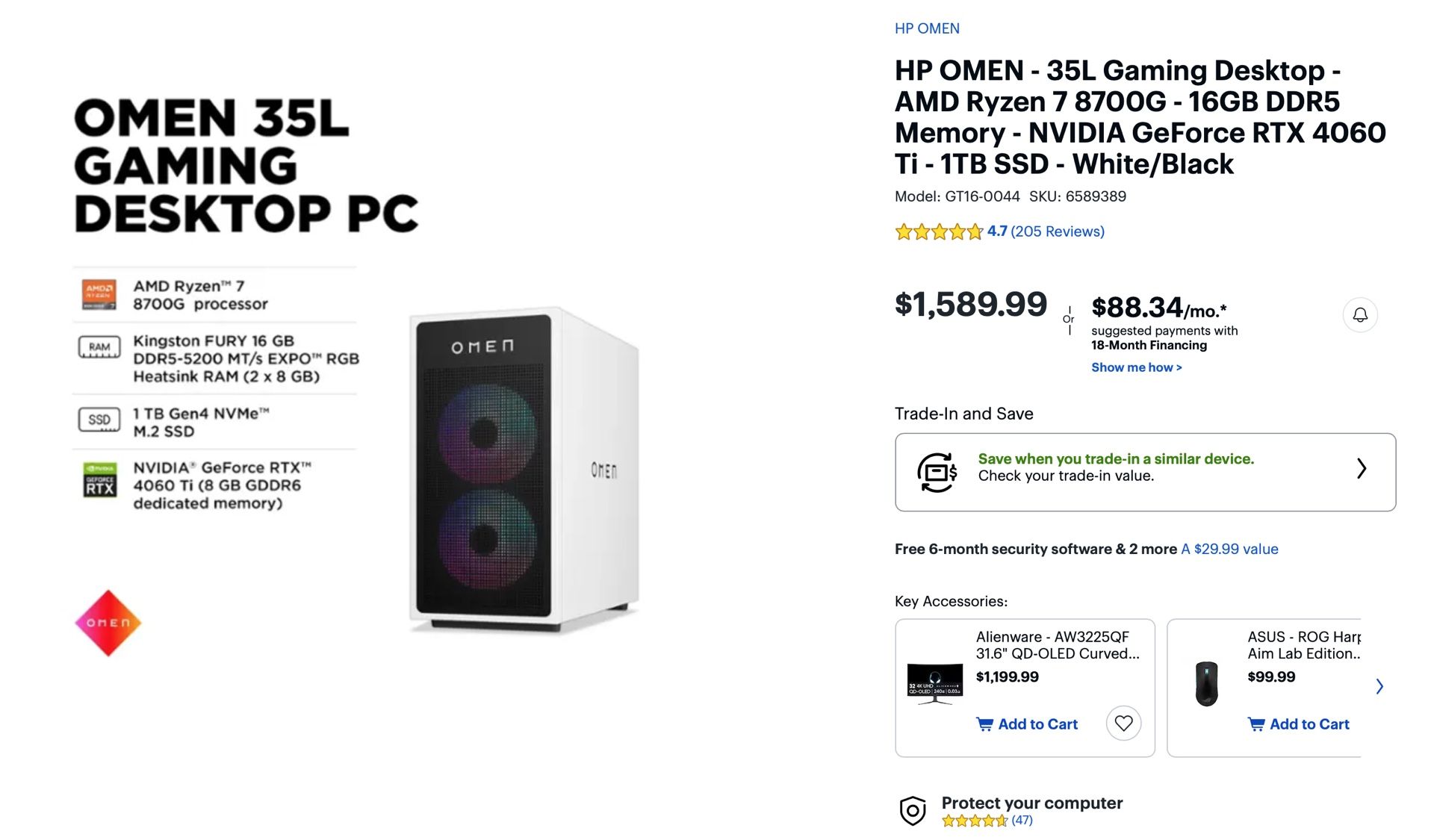 HP OMEN 35L Gaming Desktop – Ryzen 7 8700G / RTX 4060 Ti / 16GB DDR5 / 1TB SSD