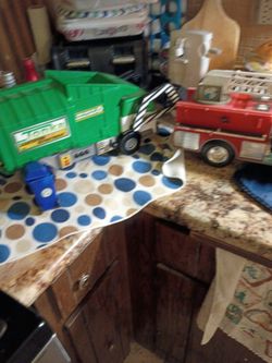 Toy fire engine old Tonka Minnetonka garbage truck $30 for the pair