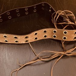 Light Brown Suede Belt With Fringe Tie 