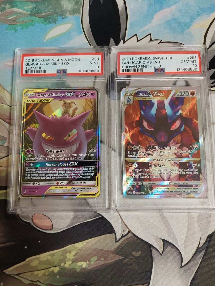 PSA slabs Gengar & Mimikyu And Lucatio Vstar