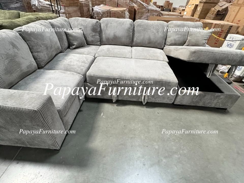 NEW LARGE U Shaped Sectional Sofa and Storage Chaise with Pullout sleeper bed Convertible Modern Sofabed Under seat Pull out Grey Fabric BIG SALE 