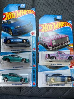 Hot wheels set of 5 skyline , Chevy sylverado, Honda