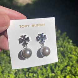 Tory Burch Logo Pearl Drop Earrings