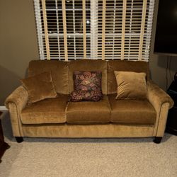 Soft Neutral Tan Sofa | Plush Chenille 3-Seater Couch